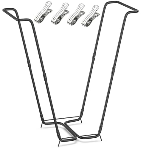 Outdoor Trash Bag Holder Metal Garden Trash Bag Holder for Yard Waste Stand Holds 30-45 Gallons Leaf Bag Holder with 4 Clips for Leaves Camping Lawn Party Weeding Yard Gardening（1pcs+4clips） - color: 1pcs+4clips