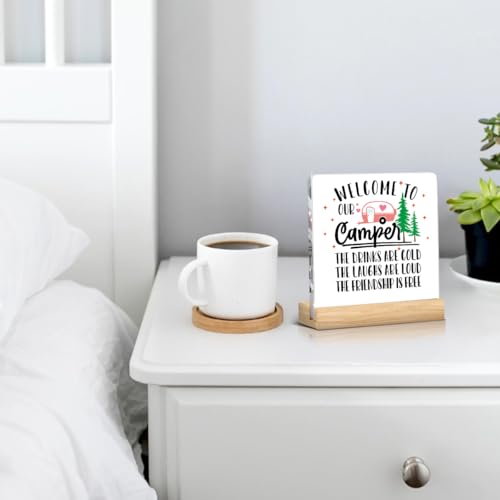 Funny Camper Decor Camper Accessories Camping Essentials Camping Gifts for Women Men Friends Desk Decor Office Home Kitchen Living Room Acrylic Plaque Decorative Sign for Rv Tabletop Shelf