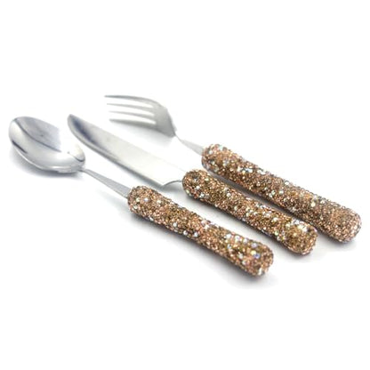 Bling Rhinestone Crystal Dazzling Culinary Utensils Travel Set for Office, Lunch, and Travel (3, golden) - color: Golden