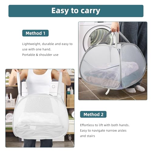 2 Pack Collapsible Laundry Baskets, 90L Large Foldable Laundry Basket, Durable Mesh Pop Up Hampers for Laundry, Dirty Clothes Laundry Hamper for Bedroom, Bathroom, Dorm, Laundry Room, Travel White - color: 2xWhite
