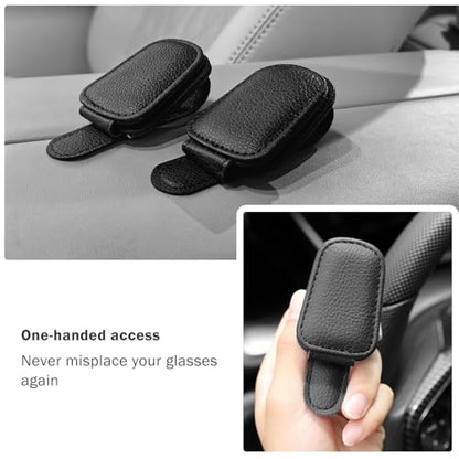 Sunglass Holder for Car Visor, Magnetic Leather Sunglasses Holder and Ticket Card Clip for Car - color: Grey