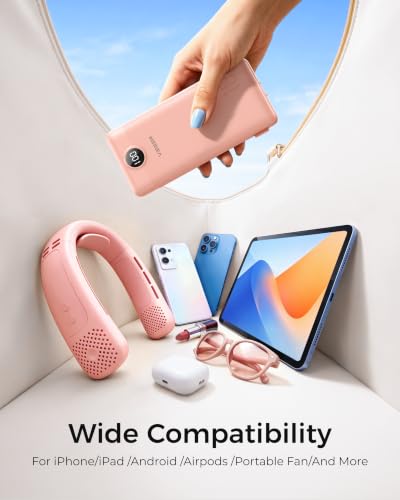 VEGER Portable Charger with Built-in AC Plug and Cables, All in One 10000mAh Ultra Slim Power Bank Travel Essentials, USB C External Battery Pack Compatible with iPhone, Samsung, More, Dark Pink - color: F Dark Pink