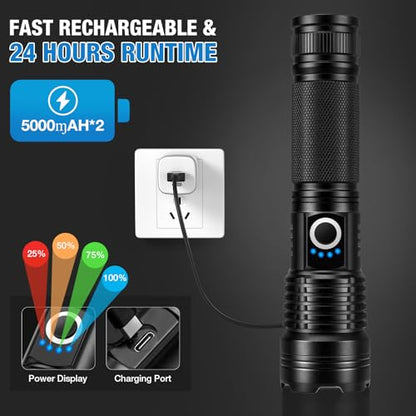 MILAOSHU Rechargeable Flashlights 90000 High Lumens - 2 Pack, Super Bright LED Flashlight Rechargeable with 5 Light Modes, High Powered & IPX7 Waterproof Flash Light for Camping, Home