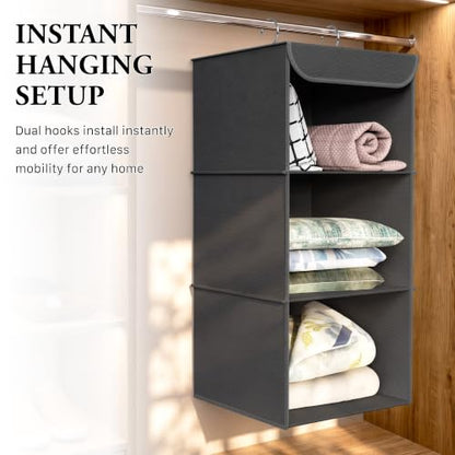 Simple Houseware 3-Shelf Hanging Closet Organizer, Fabric Storage Shelves with 57L Capacity, Dark Gray - color: Dark Grey