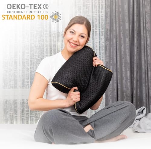 alkamto Travel & Camping Comfortable Memory Foam Pillow – Easy to Carry Portable Bag – Temperature Regulating Pillow Case (Black Contour) - size: Black Contour Travel