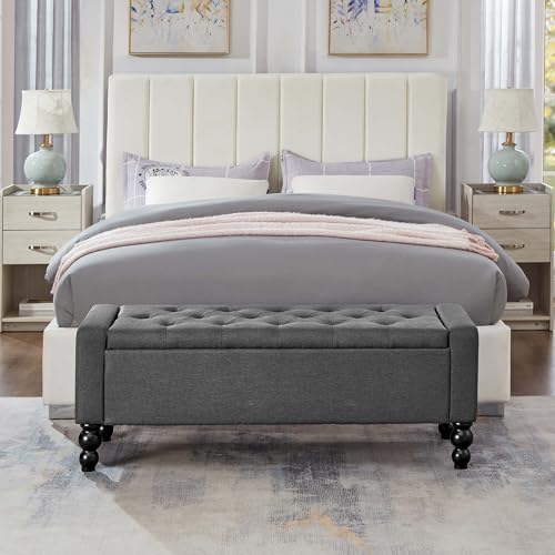 50" W Storage Ottoman Bench with Safety Hinge, Load up to 660 lb Ottoman with Storage, Upholstered Tufted Entryway Bench with Seating for Living Room, Bedroom, Entryway, Dark Gray - color: Dark Gray