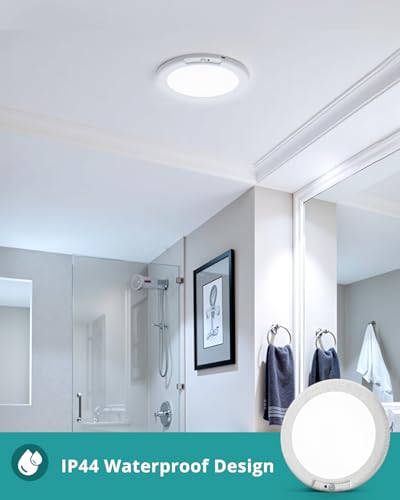 wowatt Rechargeable Ceiling Lights Battery Operated Ceiling Light with Remote Wireless Shower Lighting 3000K 4500K 6500K 7.48in Dimmable Timing Overhead Light for Closet Shower Living Room - color: 3CCT-Round, size: 1 Pack