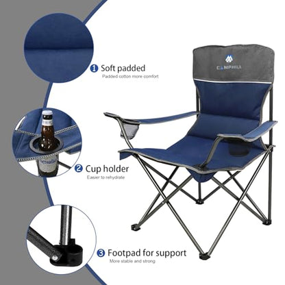 Camping Chair Set of 3, Outdoor Folding Camping Chairs for Heavy People with Cup Holder & Carry Bag,Collapsible Chair Include One Sofa Chair and Two Single Chair,Support up to 500lbs - color: Blue-4pcs