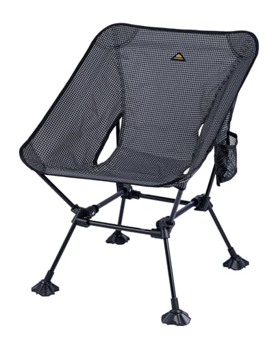 iClimb Ultralight Compact Camping Folding Beach Chair with Anti-Sinking Large Feet and Back Support Webbing (Black Grid- Square Frame) - color: Black Grid (Square Frame)