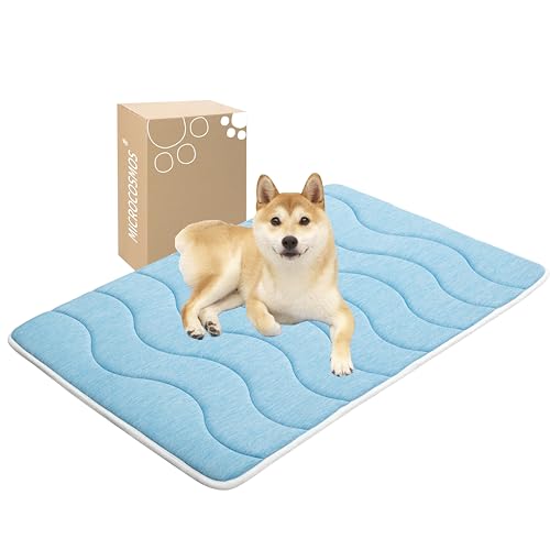 MICROCOSMOS 0.8" Thick Cooling Dog Foam Pad & Summer Pet Sleeping Mat, Machine Washable, Materials Safe, Portable Flat Pet Bed for Dogs.(Sky Blue, 42" x 28") - color: Sky Blue, size: 42"L x 28"W x 0.8"Th