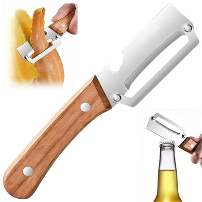 NEW Premium Vegetable Peeler with Wooden Handle and Bottle Opener: 2-in-1 Stainless Steel Kitchen Tool for Fruit Apple Potato Pumpkin Papaya (1Pcs) - color: 1Pcs