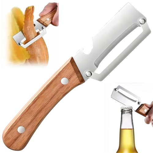 NEW Premium Vegetable Peeler with Wooden Handle and Bottle Opener: 2-in-1 Stainless Steel Kitchen Tool for Fruit Apple Potato Pumpkin Papaya (1Pcs) - color: 1Pcs