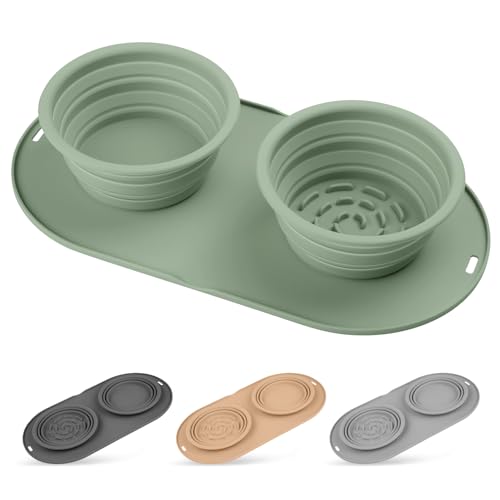 Puppy Dog Bowl,Travel Bowls Dog Food Bowls&Dog Water Bowls,No Spills,Collapsible Double Bowl,Suitable for Small and Medium Sized Dogs(Green) - color: green