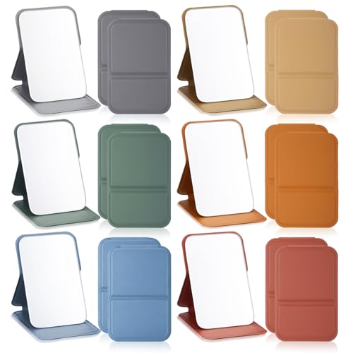 12 Pcs Compact Portable Mirror Bulk Handheld Folding Pocket Makeup Mirror 4.2'' Travel Ultrathin Mirrors for Camping Home Office Sleepover Party Women Mom Party Gift (Rectangle,Boho) - color: Boho, size: Rectangle