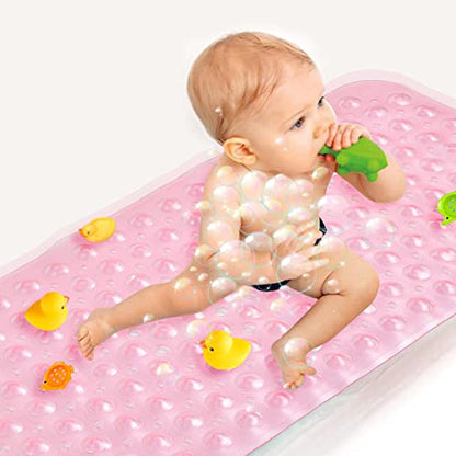 Sheepping Baby Bath Mat for Tub Non Slip Extra Long Cover Bathtub Mat for Toddler Kids 40 X 16 Inch - Eco Friendly Infant Bath Tub Mat with 200 Big Suction Cups,Machine Washable Shower Mat - color: Pink