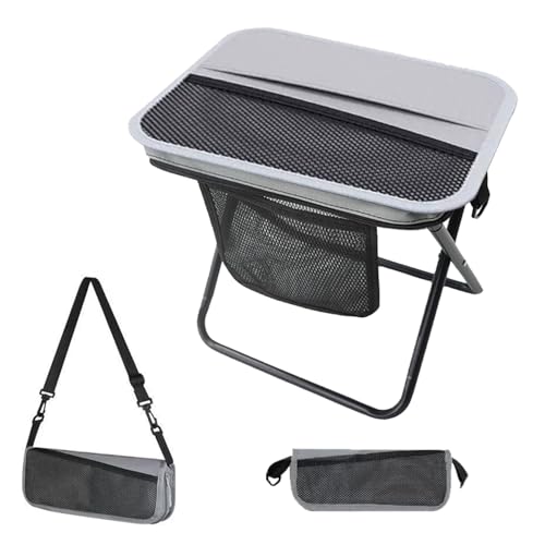 Portable Collapsible Stool, Large Camping Chair Supports 260 lbs, Adjustable Shoulder Strap Folding Stool, Ultralight Collapsible Stools with 3pcs storage bags for Hiking, Fishing, Outdoor (Gray) - color: Grey