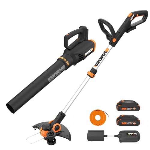 WORX 20V 12" Cordless String Trimmer & 360 CFM Leaf Blower Combo, 2 Batteries & Charger Included, WG928 - style: 12" Trimmer & 360 CFM Blower