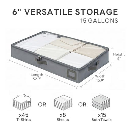 6" Versatile Under Bed Storage Bins (2-Pack, Grey), Sturdy 600D Oxford Fabric Clothes Storage Containers with Leather Handles for Sweaters, Linens & Bedding - size: 6-Inch (2-PACK) - Medium