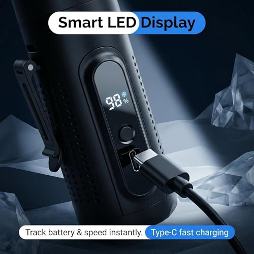 Portable Handheld Fan with Ice Cooling Plate, 3 in 1 Mini Personal Fan with Light & Clip, 5 Speed Rechargeable Fan with LED Display & Hidden Stand, Hands Free Camping Fan for Travel, Desk (Black) - color: F9A-B