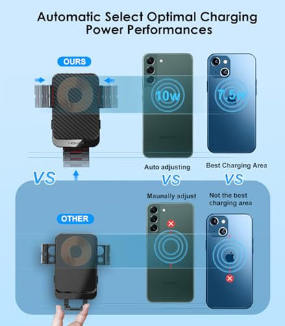 Wireless Car Charger, MOKPR 15W Fast Charging Auto-Clamping Phone Mount Air Vent Cell Phone Holder Compatible with iPhone 16 15/14/13/13 Pro/12 pro/12, for Samsung Galaxy S23/S22/S21/S20, Red - color: Red Arm