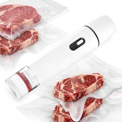Handheld Vacuum Sealer for Food Storage, Portable Cordless Rechargeable Vacuum Sealer with Reusable Bags, Electric One-Touch Food Sealer for Meal Prep, Sous Vide, Freezer, Travel & RV