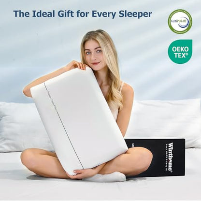 Winthome Memory Foam Pillow, Two-Sided Soft and Firm Neck Pillow for Sleeping, Suitable for Side, Back and Stomach Sleepers with Washable Cover - color: White