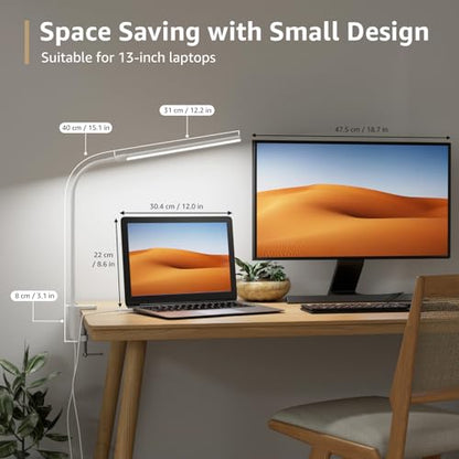 Lepro Small Desk Lamp with Clamp, LED Reading Lamps with 450LM, 3 Color Modes 10 Brightness, Dimmable USB Clip on Desk Light with Gooseneck Swing Arm for Nail, Home Office and Dorm (White) - color: White
