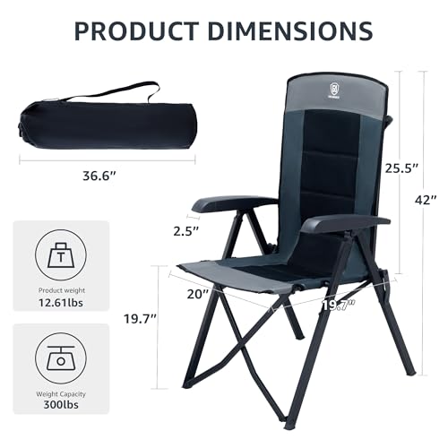 EVER ADVANCED Folding Camping Chair 4 Position Adjustable Recliner with High Back Support Portable for Adults, 300lbs Weight Capacity, Black - color: Classic Black