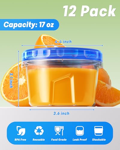 BiuLeon 12 Pack-17oz Freezer Storage Containers, Plastic Food Storage Containers with Twist Top Lids, BPA Free and Reusable Soup Containers with Lid, Microwave and Dishwasher Safe - color: 12Pack-17oz