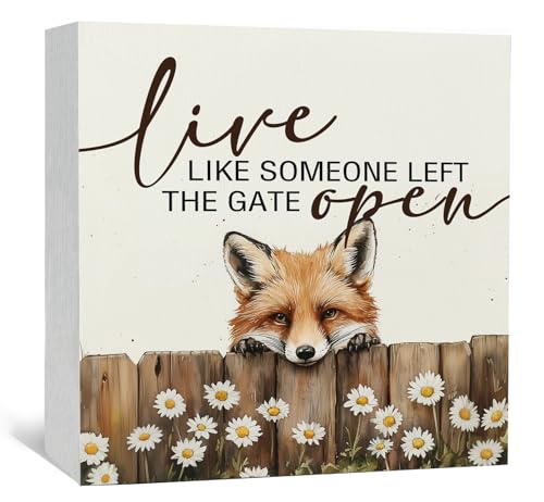 Fox Wooden Box Sign - Rustic Farmhouse Live Like Someone Left the Gate Open Signs for Home Decor,Farm Cottagecore Animal Office Kitchen Bedroom Decor,Fox Gifts for Women Men, 5x5 - color: fox, size: 5x5 in