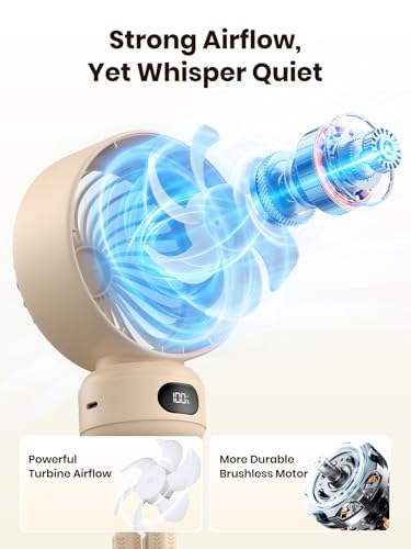 Warmco Portable Stroller Fan, 4000mAh Rechargeable Clip On Fan with Flexible Tripod (Up to 15H), 4 Speeds, LED Display, Detachable Grille, Quiet Operation, for Car Seat, Crib & Treadmill - color: Beige