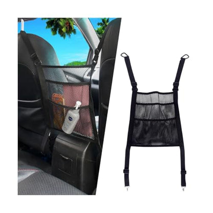 zipelo Car Mesh Organizer, 3 Layer Vehicle Barrier of Backseat Pet Kids, Elastic Automotive Net Pocket Handbag Tissue Purse Storage Net Holder Accessories, Universal for Car, SUV, Van