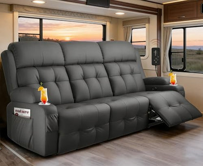 RV Loveseat Recliner Sofa, 3 Seat Wall Hugger Massage Reclining RV Couch with USB, Insert Pockets, Cup Holders, 150° RV Recliners Sleeper Sofa for RV Furniture & Home Theater Seating - color: Dark Gray, size: 3 Seat-G1
