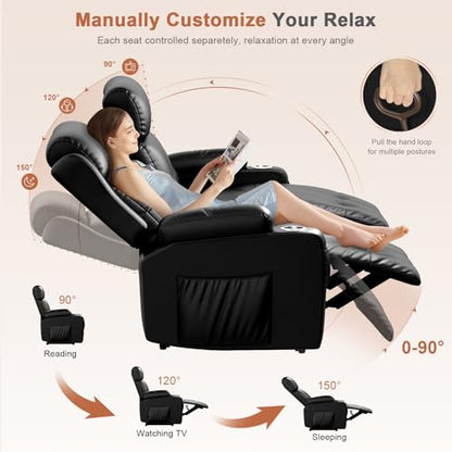 RV Loveseat Recliner Sofa, 3 Seat Wall Hugger Massage Reclining RV Couch with USB, Insert Pockets, Cup Holders, 150° RV Recliners Sleeper Sofa for RV Furniture & Home Theater Seating - color: Black, size: 3 Seat-G1