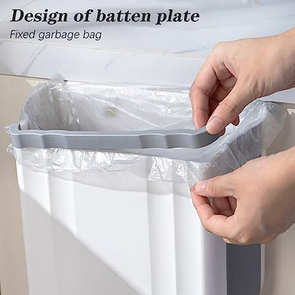 Kitchen Hanging Trash Can, 2.4 Gallon / 9L Collapsible Waste Bin, Small Kitchen Compost Bin for Food Scraps, Wall Mounted Garbage Can for Bathroom, Car, RV (Grey) - color: Grey