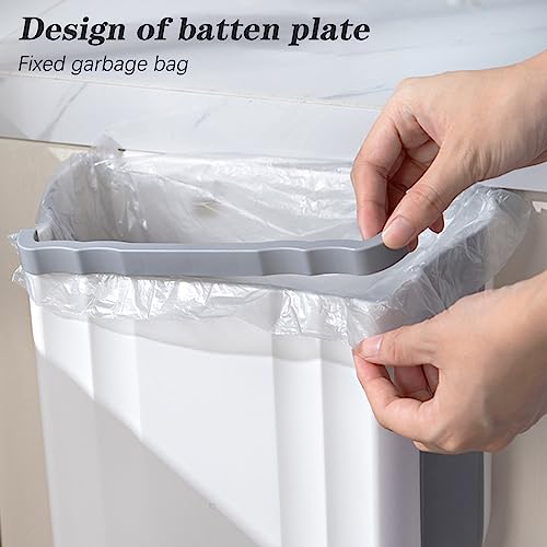 2 Pack Kitchen Hanging Trash Can, 2.4 Gallon / 9L Collapsible Waste Bin, Small Kitchen Compost Bin for Food Scraps, Wall Mounted Garbage Can for Bathroom, Car, RV（Grey） - color: Grey+Grey