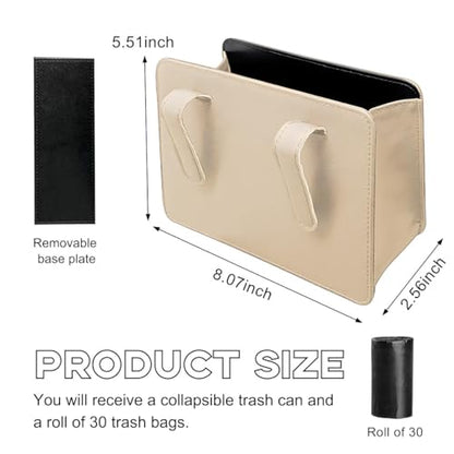 Yourkar Car Trash Can, Foldable Waterproof Leather Car Garbage Organizer Holder, Automotive Mini Dustbin Container with One Roll Trash Bag, Universal Interior Car Accessories (Beige) - color: Beige, S