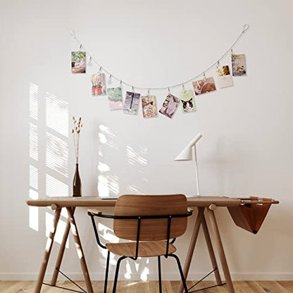 Multi-Purpose Steel Wall Hanging Photo Display Cable Wire Rod with 12 Adjustable Clips for Hanging Photos Notes Postcard and Artworks (Flower) - size: Flower