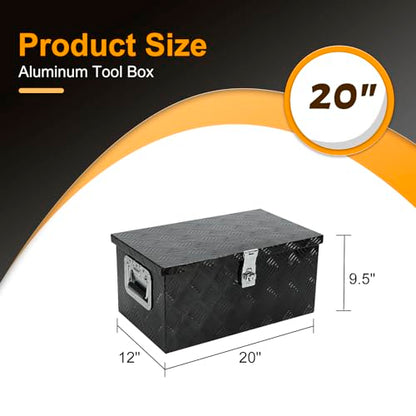 Silver 20 Inch Truck Chest Tool box Heavy Duty Aluminum Stripes Plated Pick Up Truck Bed Box Waterproof RV Trailer Toolbox Storage with Side Handle and Lock Keys –20"x12"x10" - color: Black, size: 20"x12"x10"