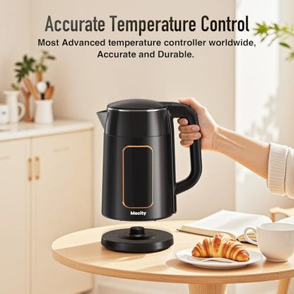 Mecity Electric Kettle 1.7L Touch Screen Temperature Control Water Boiler, No Plastic Contact with Water. 6 Preset Temperature Programs, 2 Hours Keep Warm, Black - color: Black & Rosegold