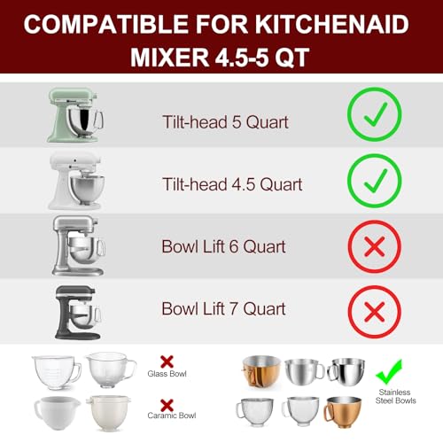 Silicone Bowl Liners for KitchenAid 5 Qt Tilt-Head Stand Mixer, Silicone Mixing Bowl Insert with Lid & Flour Funnel for Kitchen Aid Accessories and Attachments, Replacement for Kitchenaid Mixers