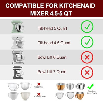 Silicone Bowl Liners for KitchenAid 5 Qt Tilt-Head Stand Mixer, Silicone Mixing Bowl Insert with Lid & Flour Funnel for Kitchen Aid Accessories and Attachments, Replacement for Kitchenaid Mixers
