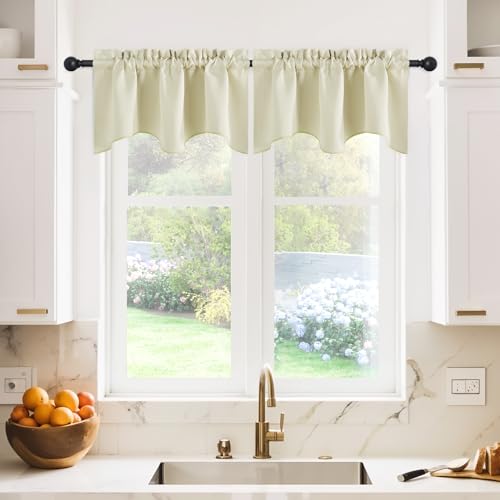 NICETOWN Blackout Valances for Kitchen Window - 42 inches by 18 inches Long Thermal Insulated Rod Pocket Cafe Curtains, Window Treatment for Bathroom/Bedroom (Light Beige, 2 Pieces) - color: Light Beige, size: 42"W x 18"L (Pack of 2)