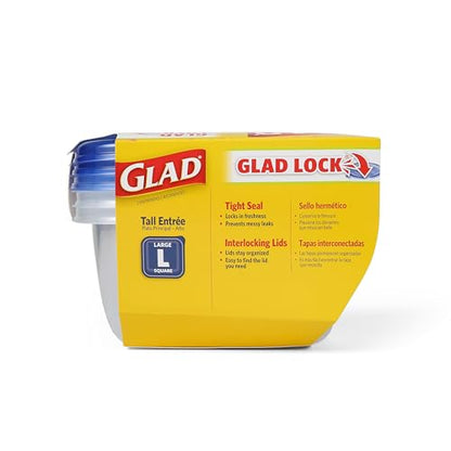 Glad GladWare Tall Entree Food Storage Containers with Lids, Large Square BPA Free Plastic, Meal Prep Lunches, Lock Tight Seal, Microwave Dishwasher Safe, 42 Oz, 3 Count - size: 3 Count (Pack of 1), style: Square