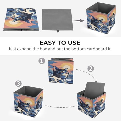 Ocean Cat Sunset Foldable Storage Box with Handle Organizer Containers for Home Office Clothes Office Supplies - color: style-9