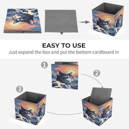 Ocean Cat Sunset Foldable Storage Box with Handle Organizer Containers for Home Office Clothes Office Supplies - color: style-9