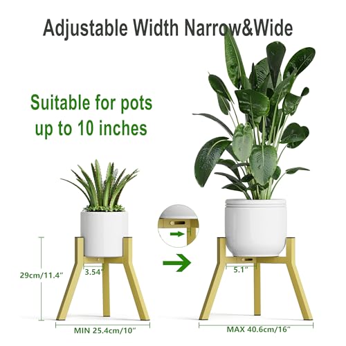Adjustable Plant Stands Set of 2, Metal Small Plant Holder, Heavy Duty Stable Flower Holder Stand Rack for Various Pot Sizes Indoor Outdoor Corner Living Room Balcony Office Golden PS-007GY-2