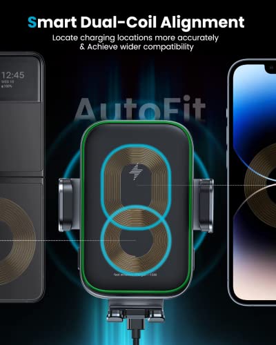 APPS2Car Dual Coil Wireless Car Charger Auto Clamping 15W Cup Holder Phone Wireless Charging Mount Tri-Pivots Height Adjustable Fast Charge for Cars, SUVs & Trucks, for iPhone 12-17, Samsung, etc.