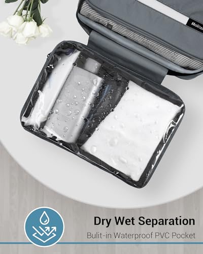 Maliton Toiletry Bag for Men & Women Travel Toiletry Bag Hanging Toiletry Bag Hygiene Organizer with 4 Compartments Waterproof Bathroom Shower Bag Large Toiletries Travel Bag (Gray) - color: Grey