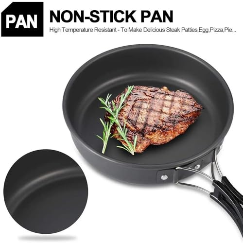 Camping Cookware Set Aluminum Nonstick Portable Outdoor Tableware Kettle Pot Cookset Cooking Pan Bowl for Hiking BBQ Picnic - color: Black